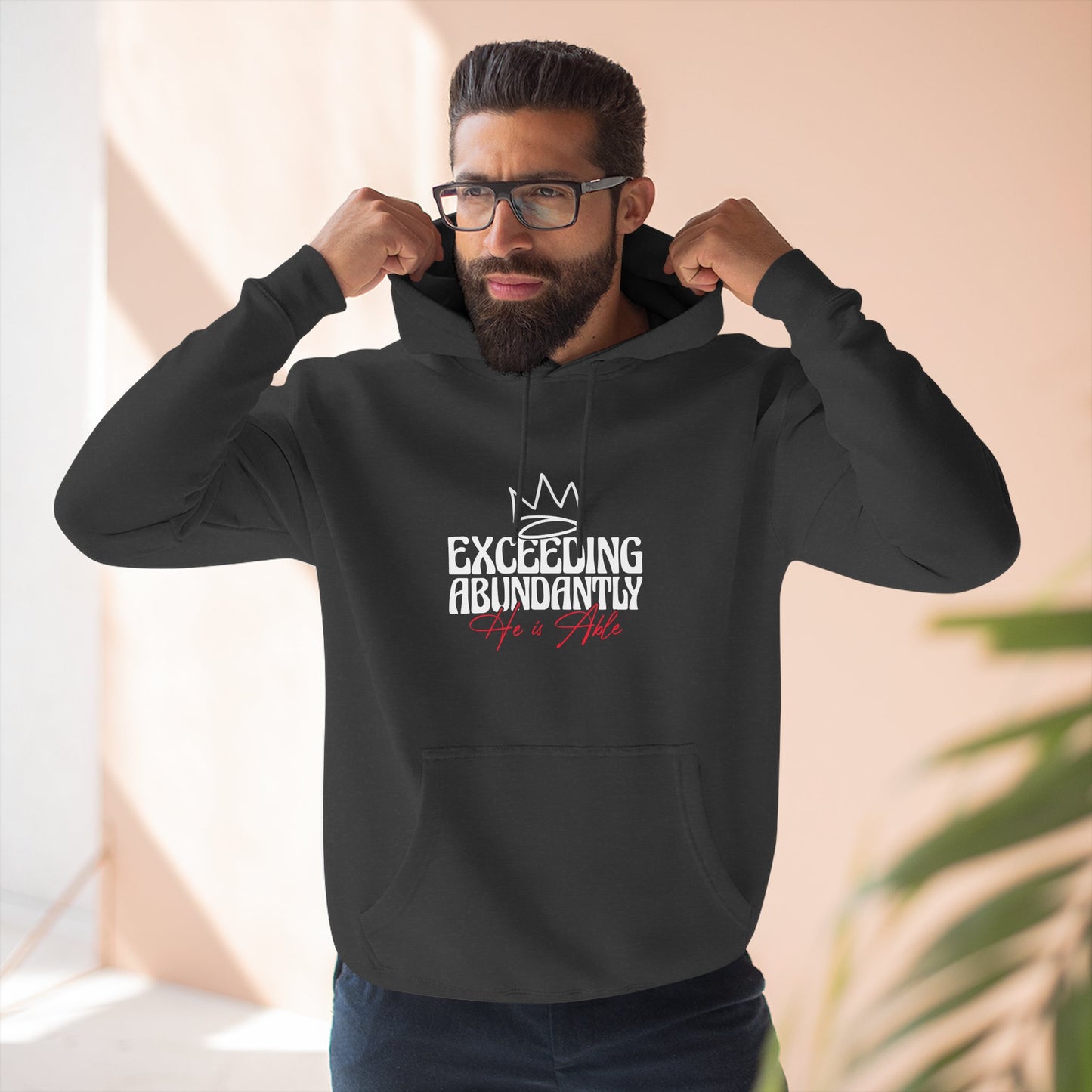 Exceeding Abundantly Fleece Hoodie, Cozy Pullover, Inspirational Gift, Comfortable Layering, Perfect for Relaxation