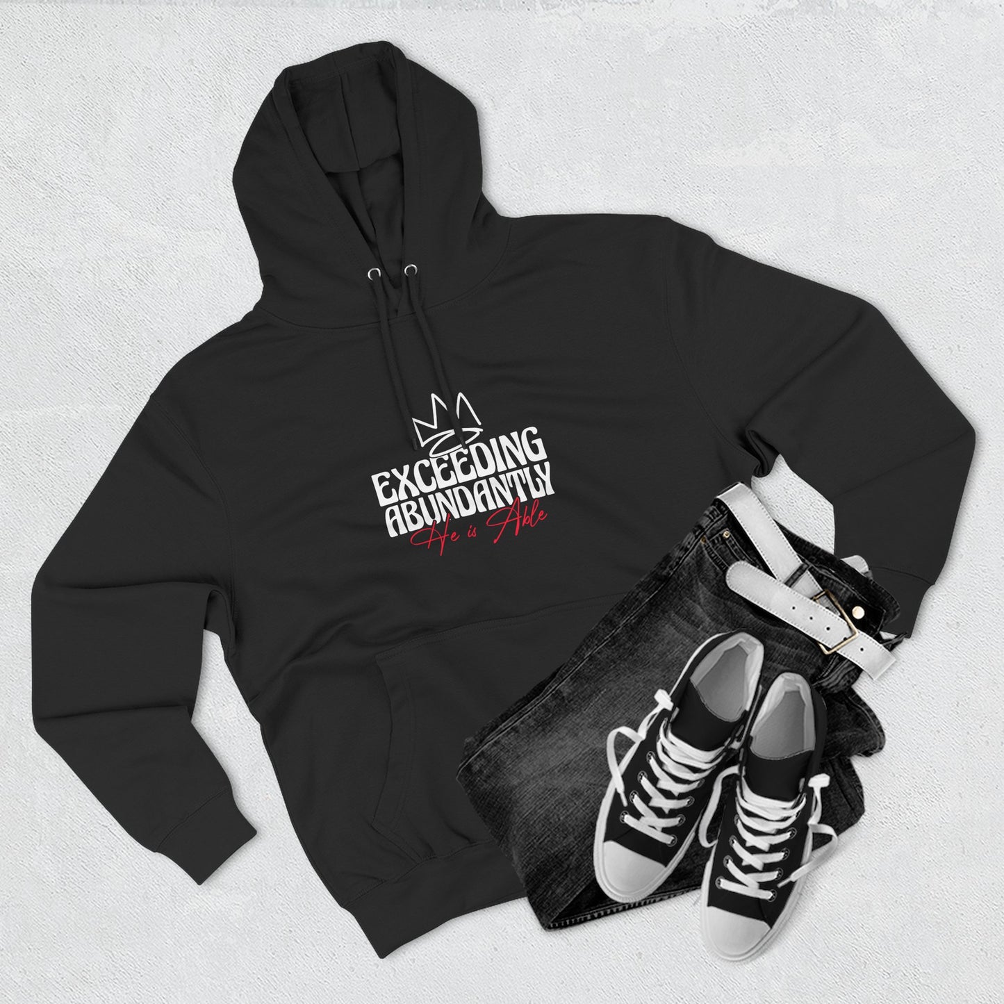 Exceeding Abundantly Fleece Hoodie, Cozy Pullover, Inspirational Gift, Comfortable Layering, Perfect for Relaxation